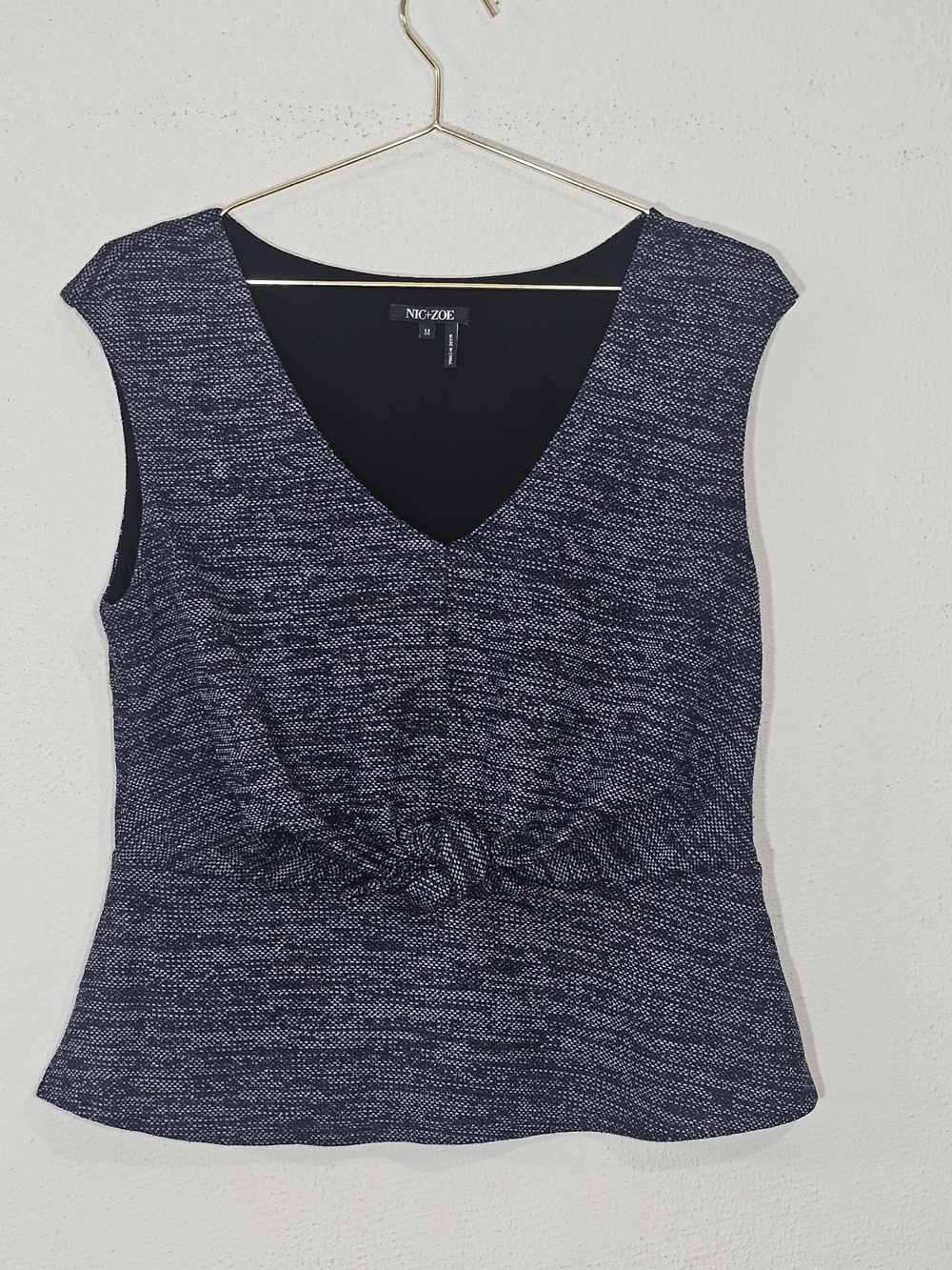 NIC+ZOE Navy Heathered V-Neck Sleeveless Knit Top Womens Sz M